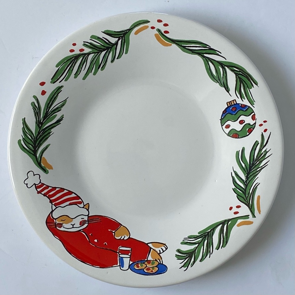 Porta Feline Festivities Maret Christmas Round CAT Plate Portugal 9.75” Ceramic